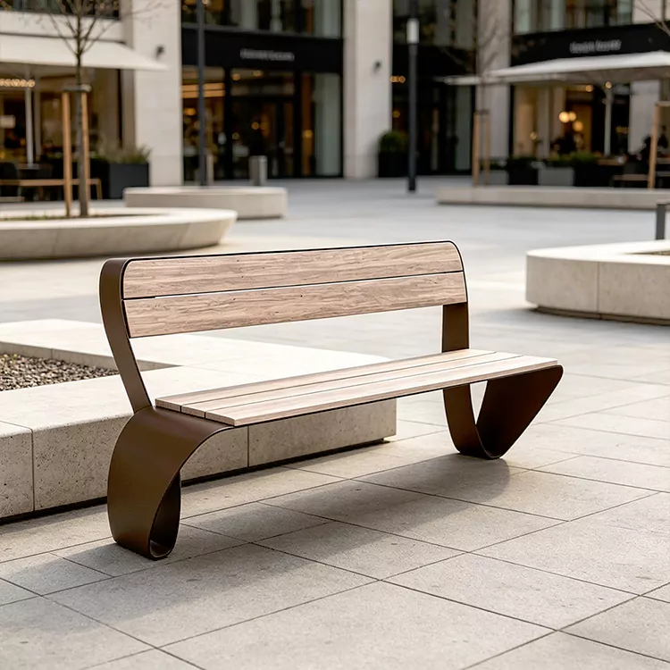 Commercial Metal Frame Bench with Wooden Seat