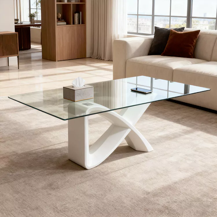 Modern Glass Patio Table with GRP Curved X Base